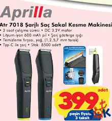 APRİLLA ATR 7018 ŞARJLI SAÇ SAKAL KESME MAKİNESİ fiyat ve kampanya bilgisi